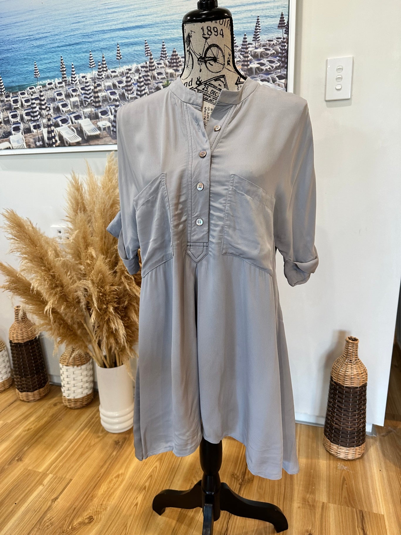 Made in New Zealand longline Blouse Grey