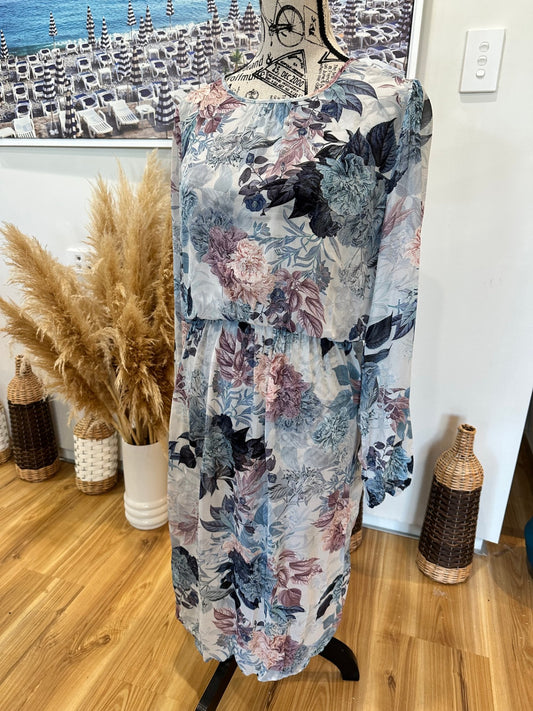 [SALE} Decjuba Dress 10 Pale Blue & Florals