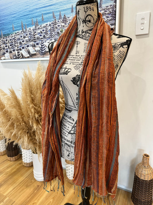 Hemp Gallery Scarf Rusty Orange and Multicolor