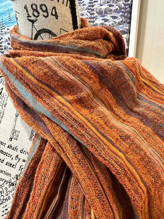 Hemp Gallery Scarf Rusty Orange and Multicolor