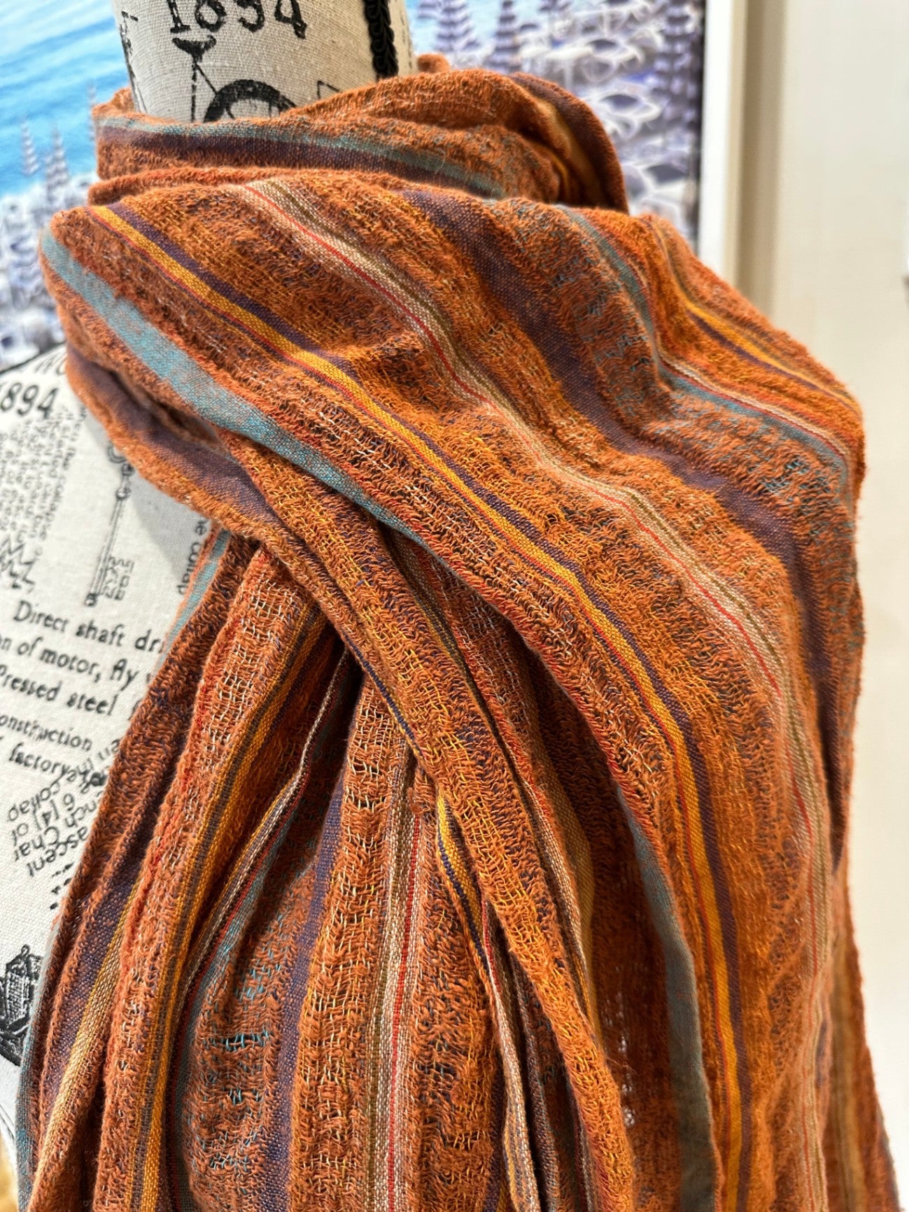 Hemp Gallery Scarf Rusty Orange and Multicolor