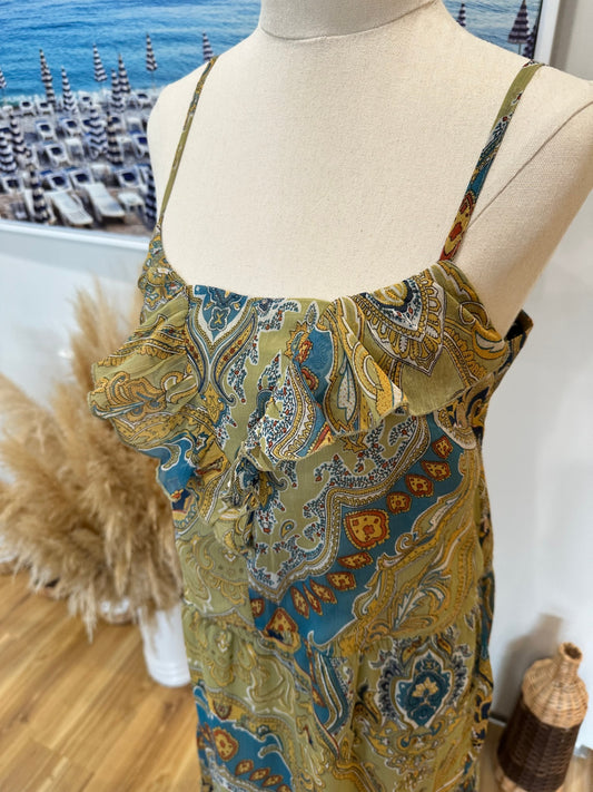 [SALE]  Oasis Dress Small Multicolored (mainly shades of yellow, blue, and orange)