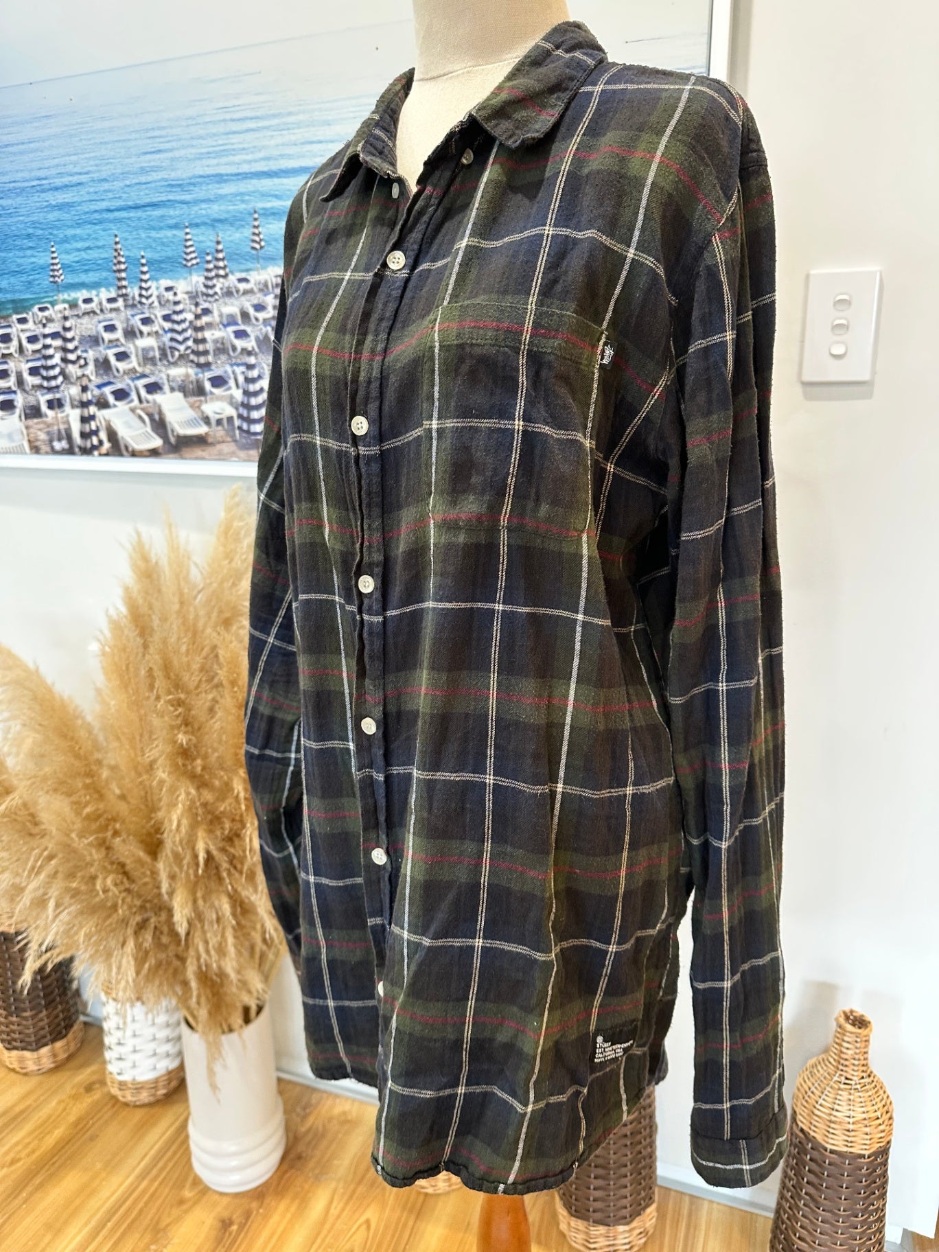 Stussy Shirt Large Dark green, black, red, white