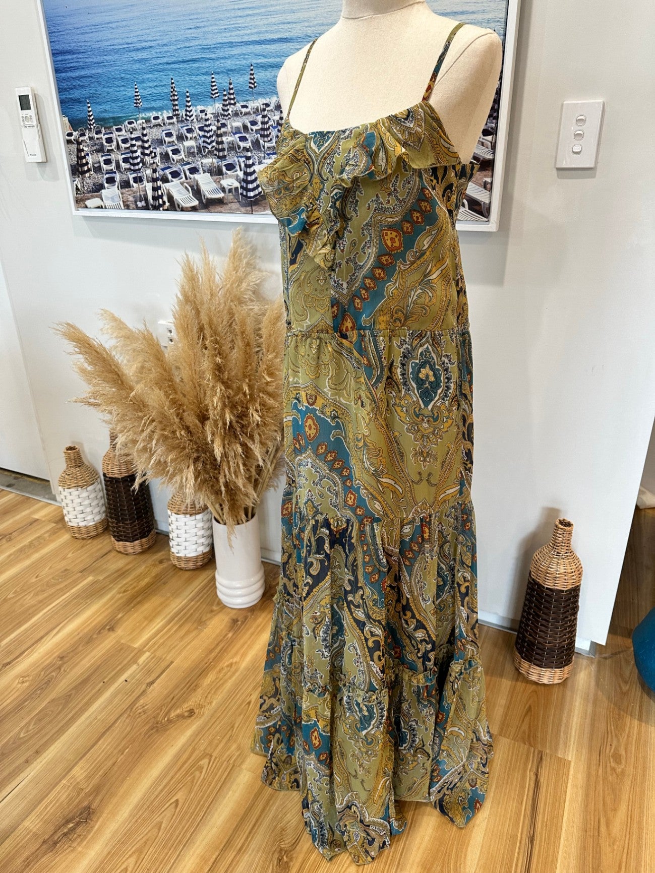 [SALE]  Oasis Dress Small Multicolored (mainly shades of yellow, blue, and orange)