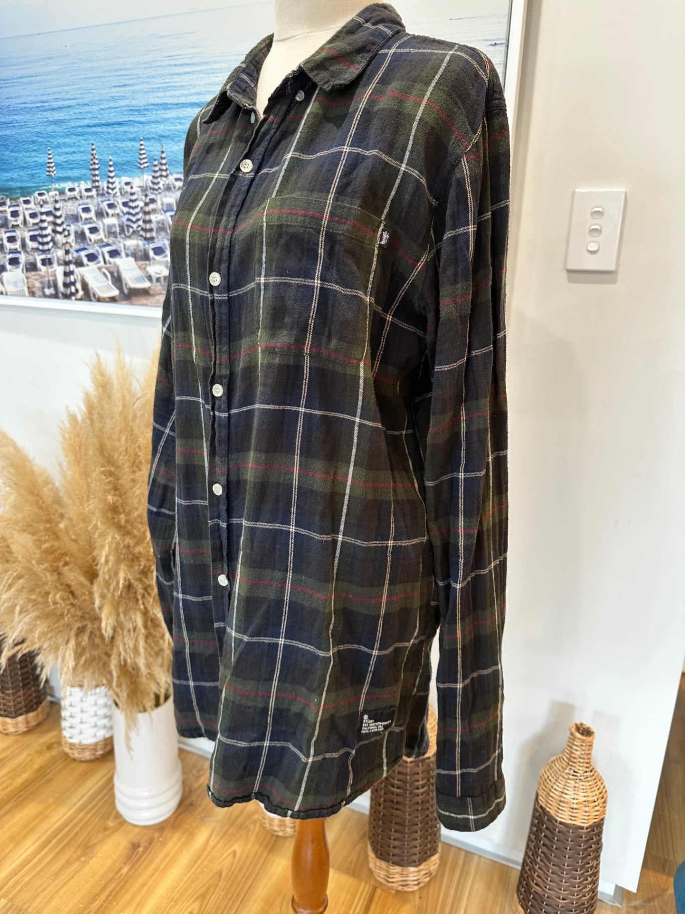 Stussy Shirt Large Dark green, black, red, white