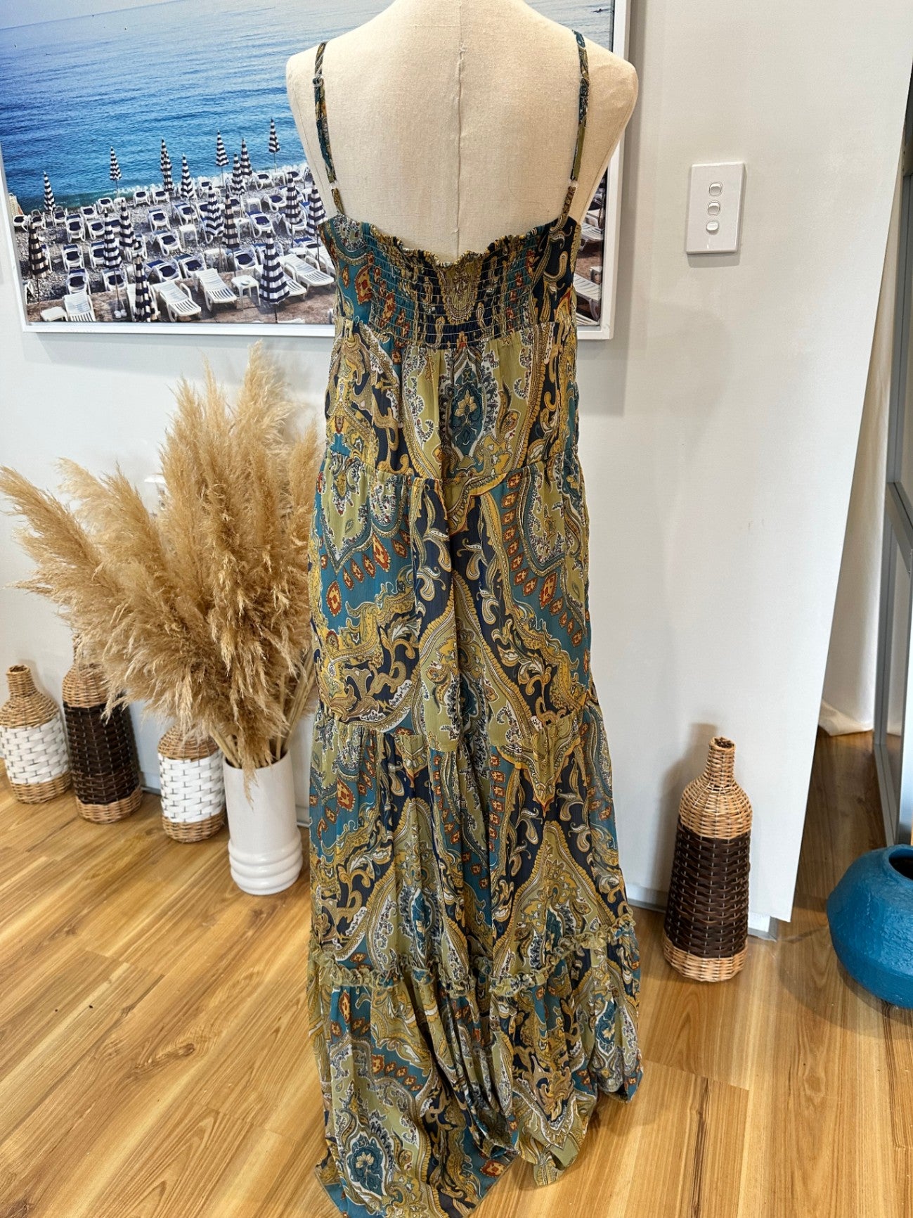 [SALE]  Oasis Dress Small Multicolored (mainly shades of yellow, blue, and orange)