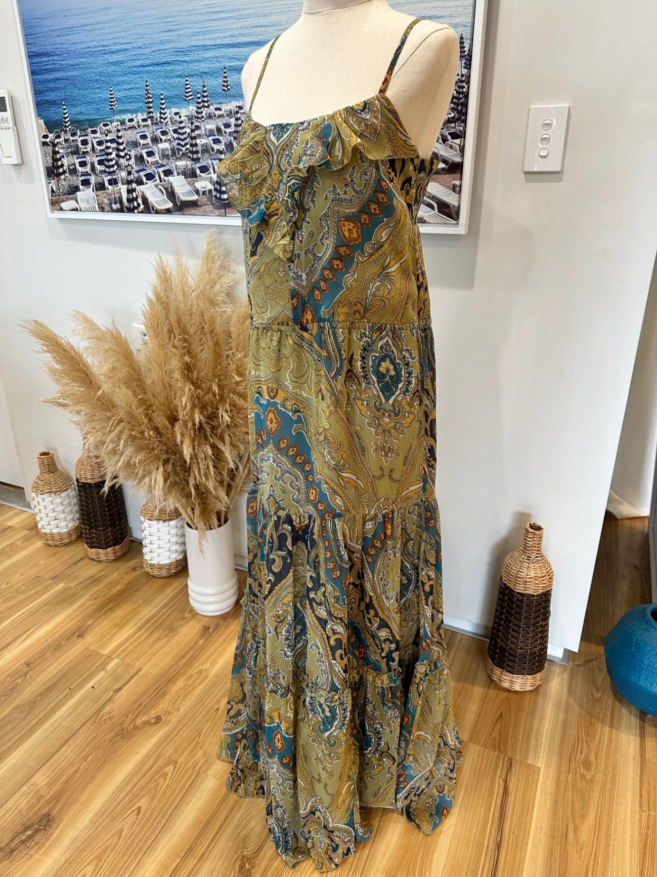 [SALE]  Oasis Dress Small Multicolored (mainly shades of yellow, blue, and orange)