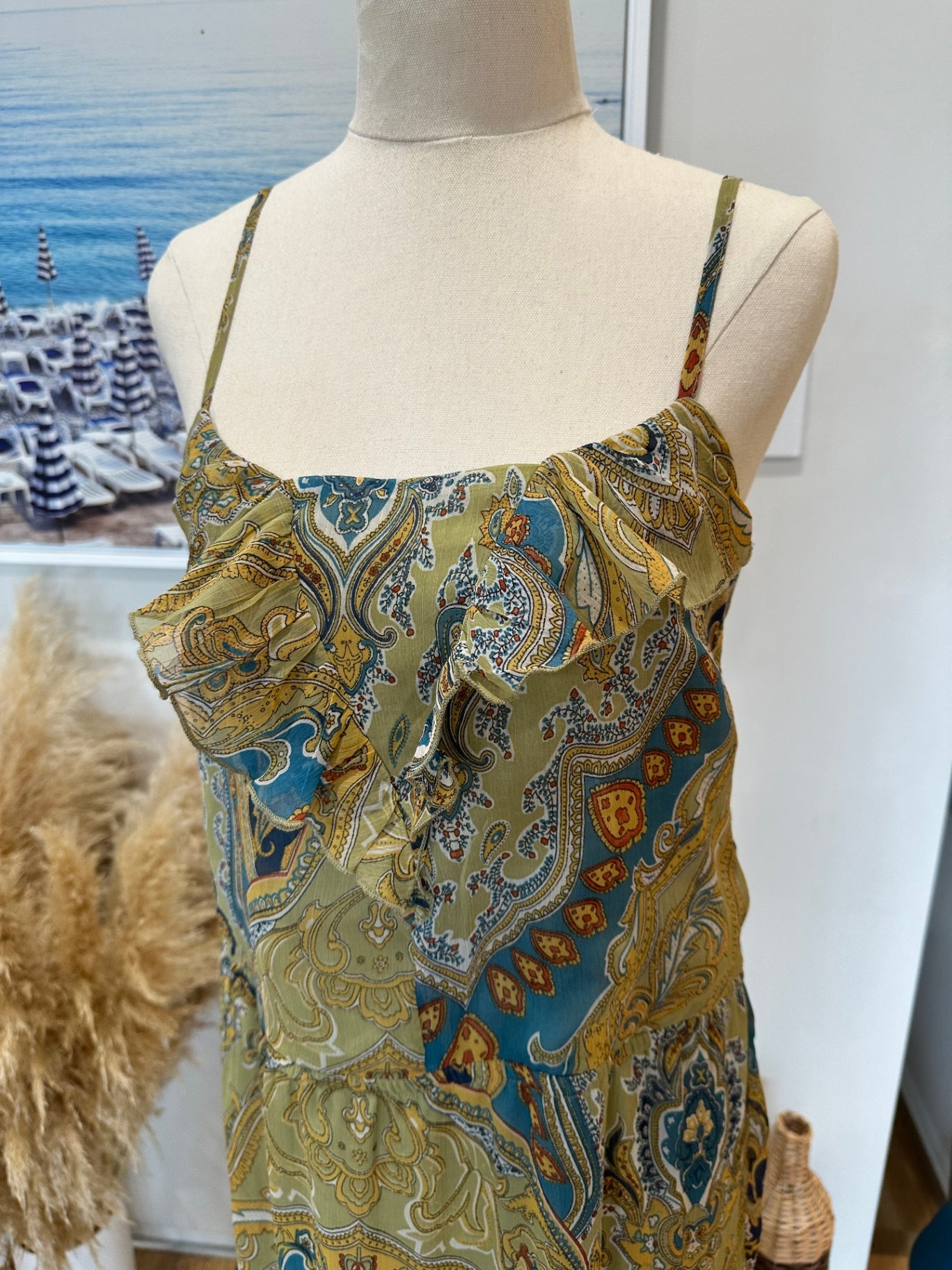 [SALE]  Oasis Dress Small Multicolored (mainly shades of yellow, blue, and orange)