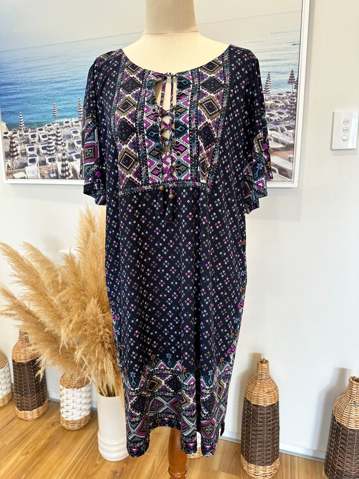 [SALE] Tigerlily Dress - Navy with Purple - Medium