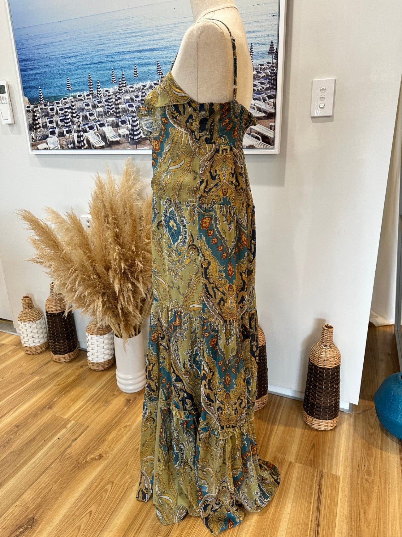 [SALE]  Oasis Dress Small Multicolored (mainly shades of yellow, blue, and orange)