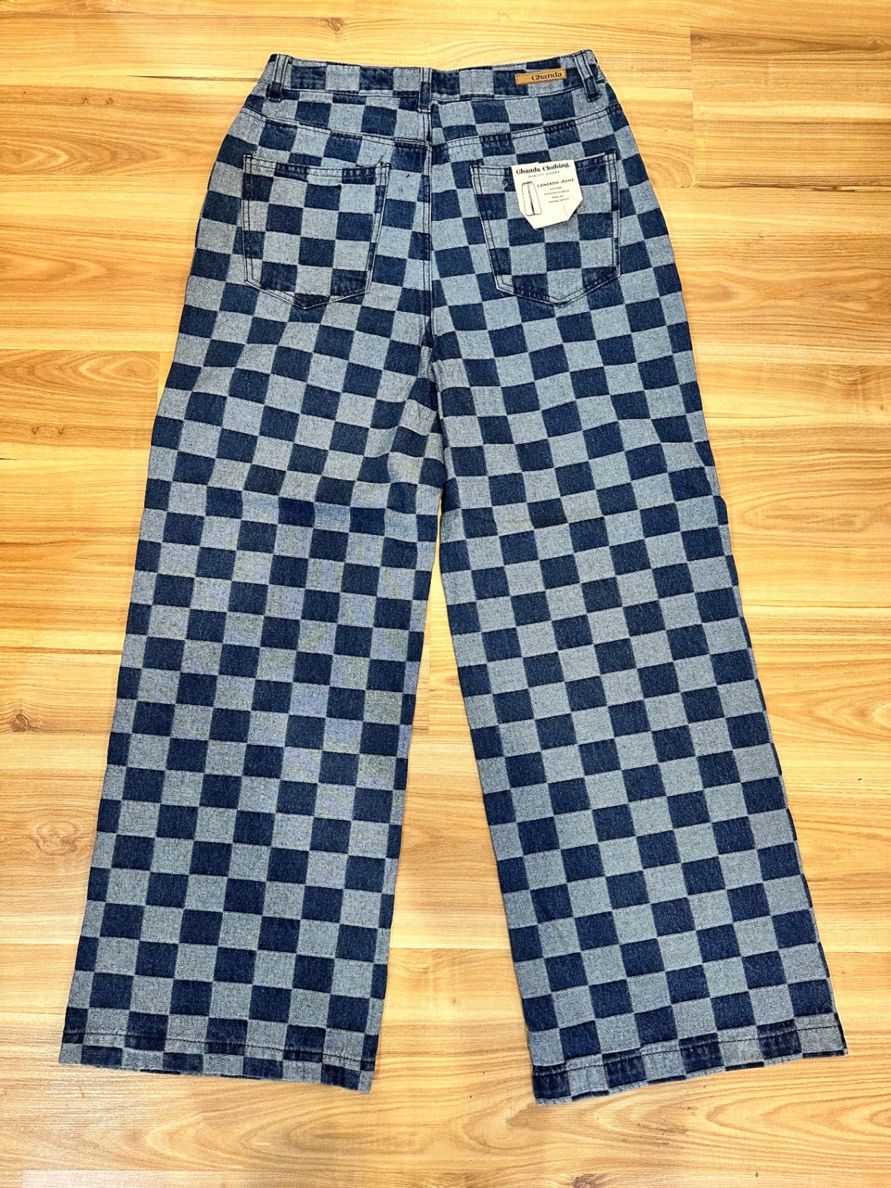 Ghanda Jeans 10 Blue and gray checkered pattern