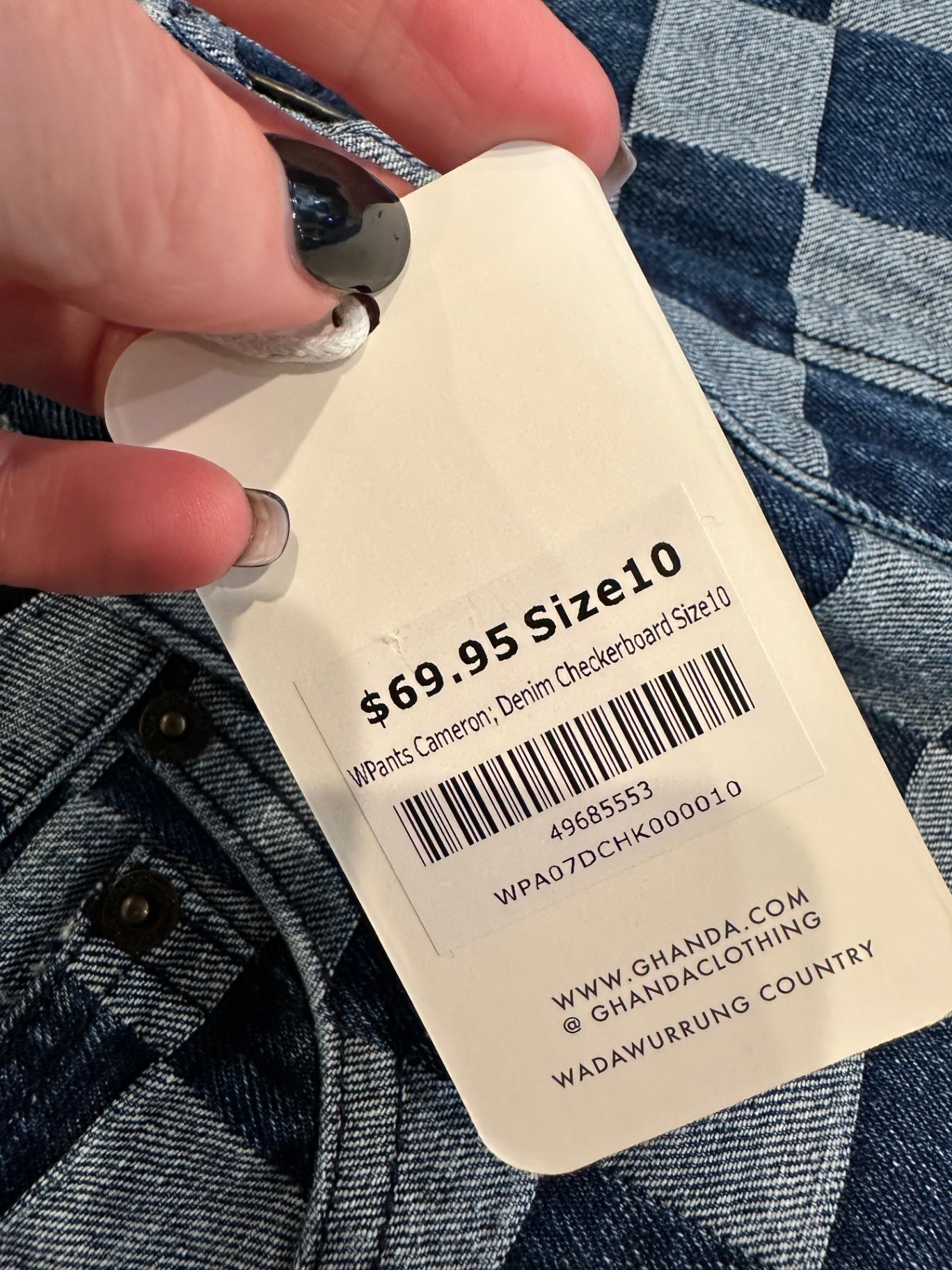 Ghanda Jeans 10 Blue and gray checkered pattern