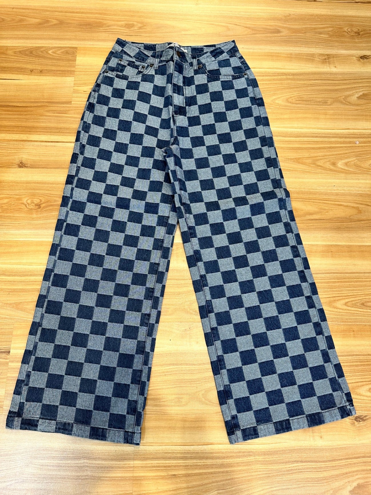 Ghanda Jeans 10 Blue and gray checkered pattern