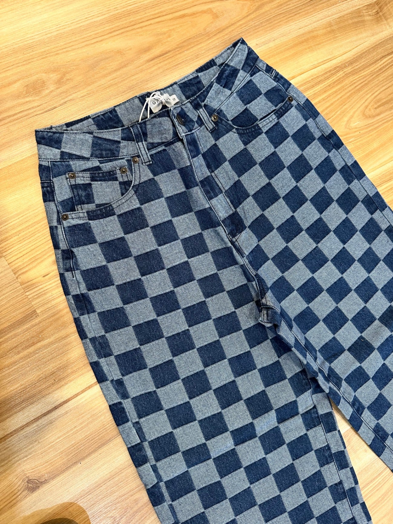 Ghanda Jeans 10 Blue and gray checkered pattern