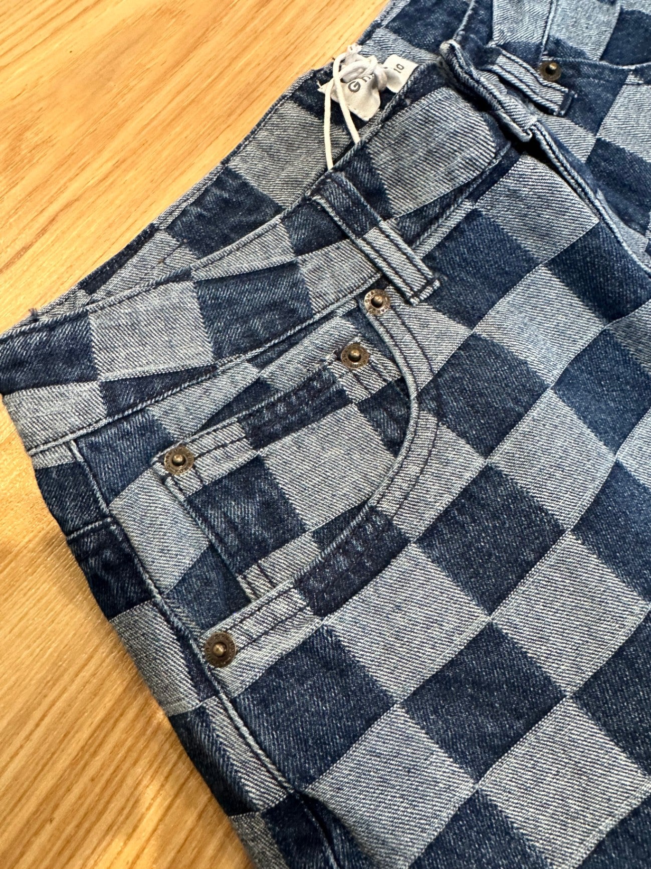 Ghanda Jeans 10 Blue and gray checkered pattern