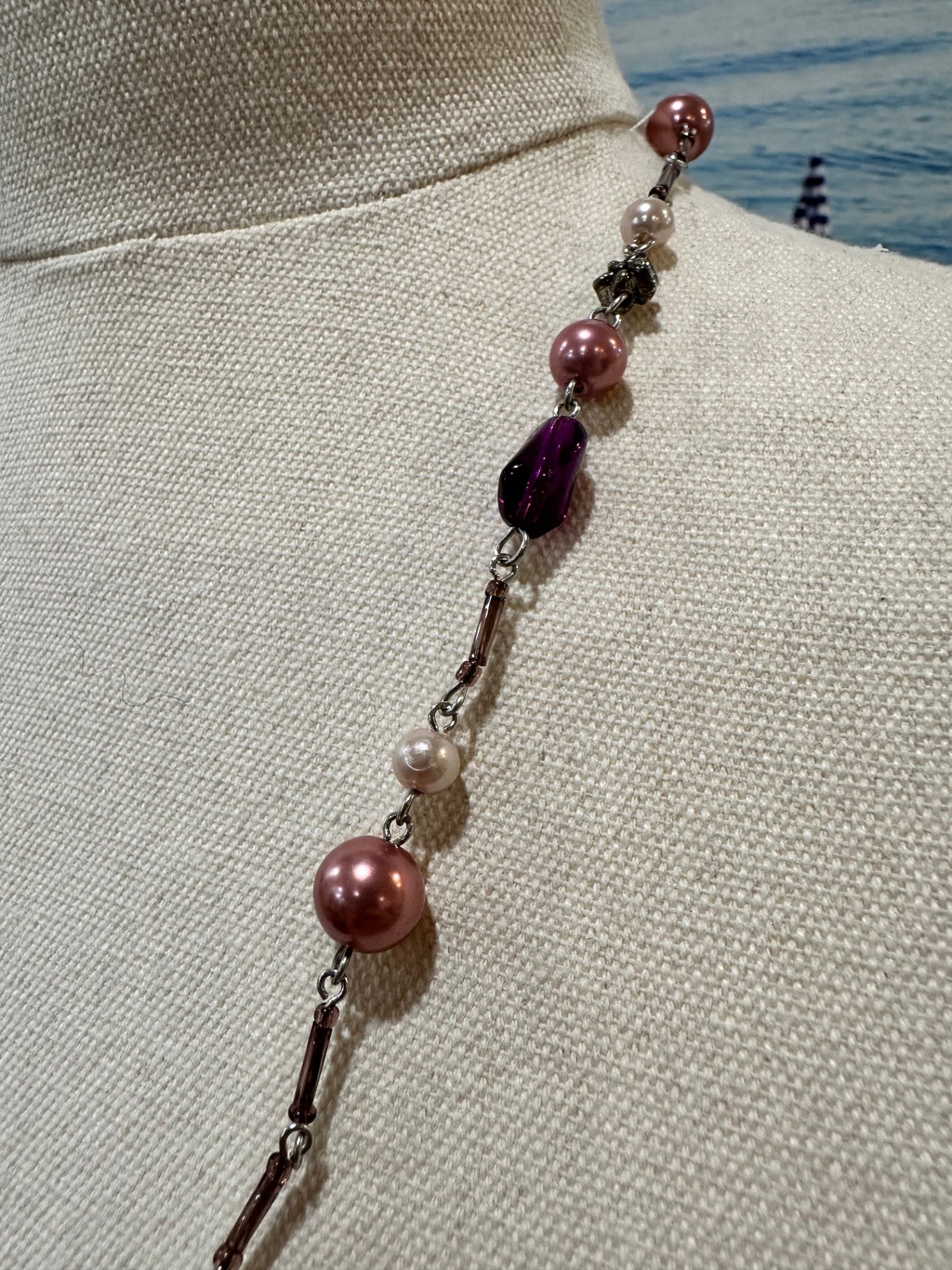 Necklace - Beads - Pink, Purple