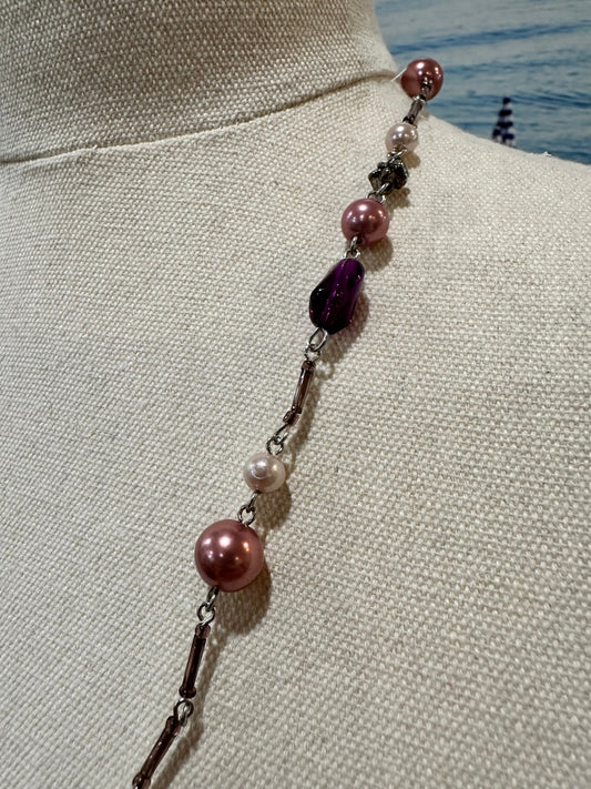 Necklace - Beads - Pink, Purple