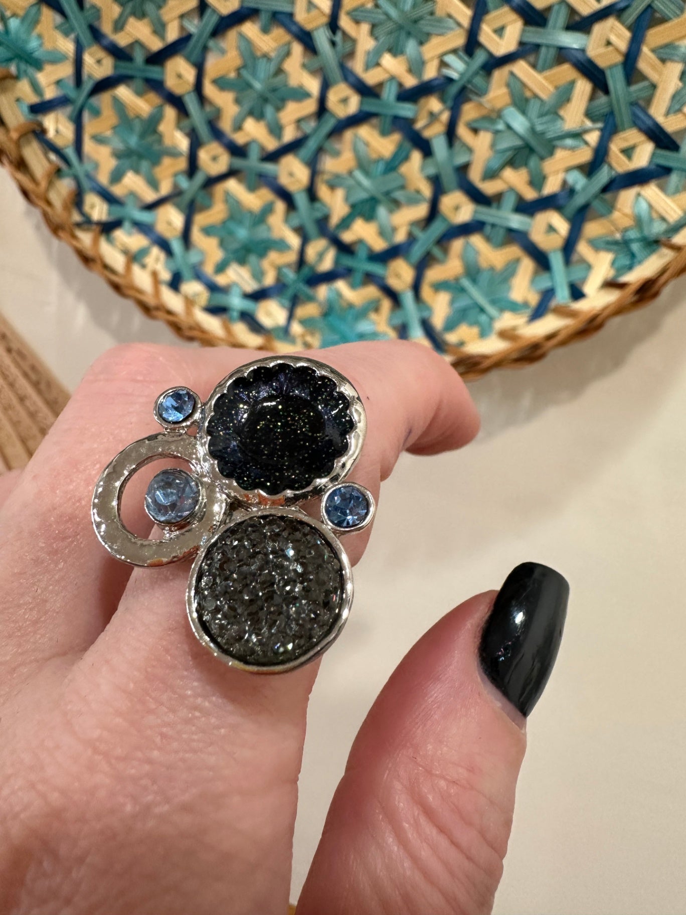 Cocktail Ring - Blue & Silver tones
