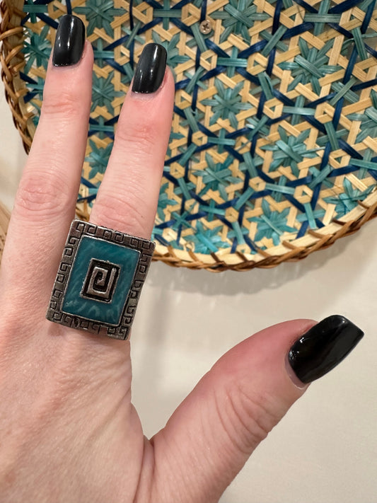 Cocktail Ring - Turquoise and Silver-tone