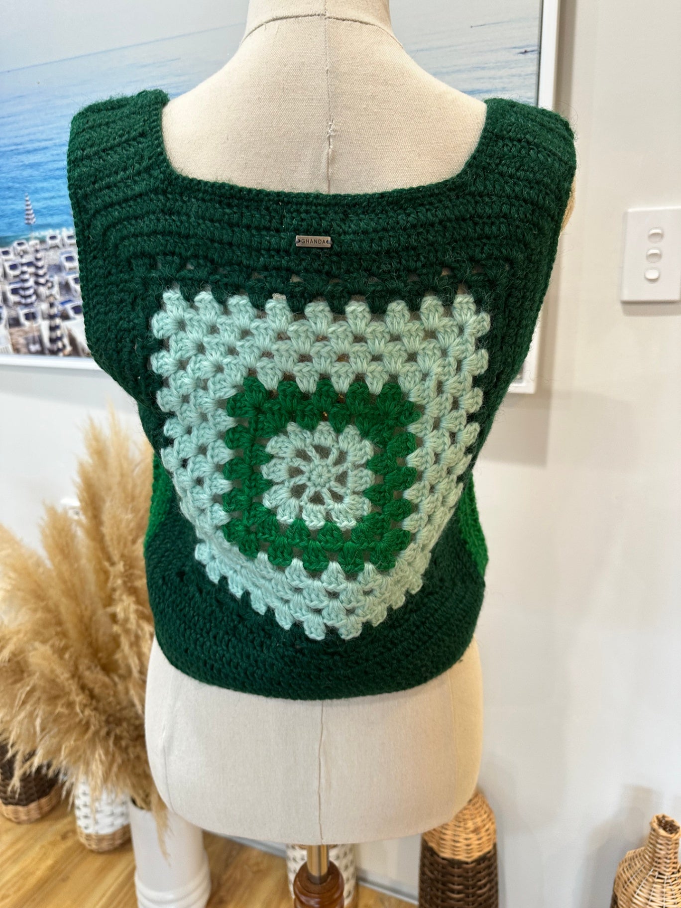 Ghanda Top Medium / Large Green and White