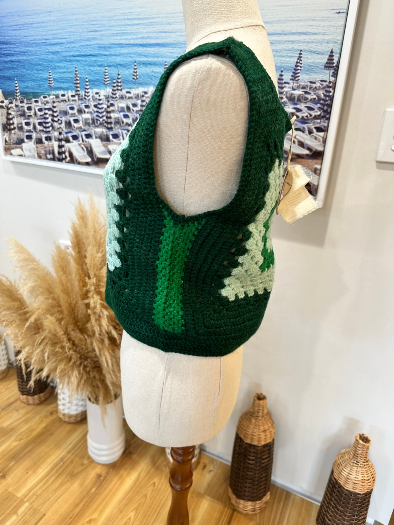 Ghanda Top Medium / Large Green and White