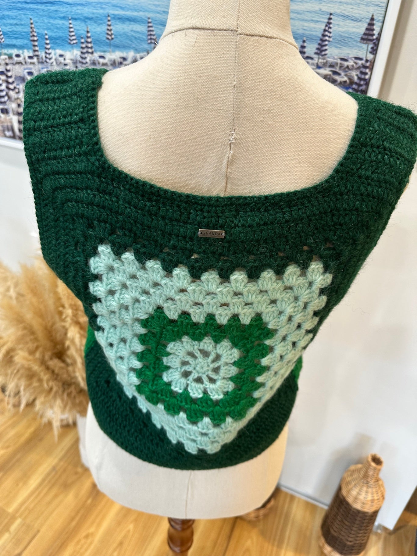 Ghanda Top Medium / Large Green and White