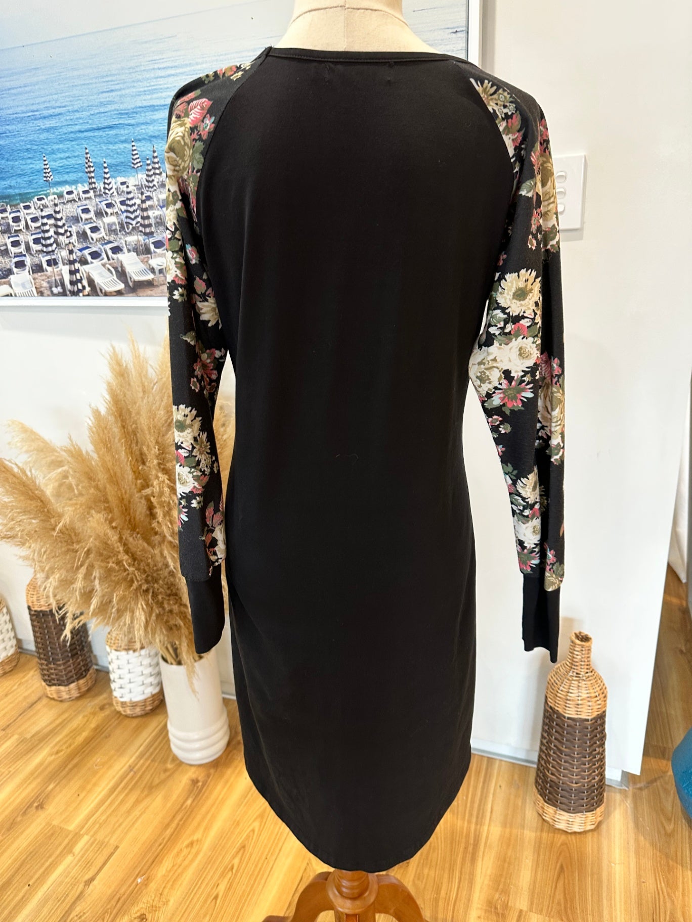 [SALE] Addison Dress 8 Black with floral sleeves