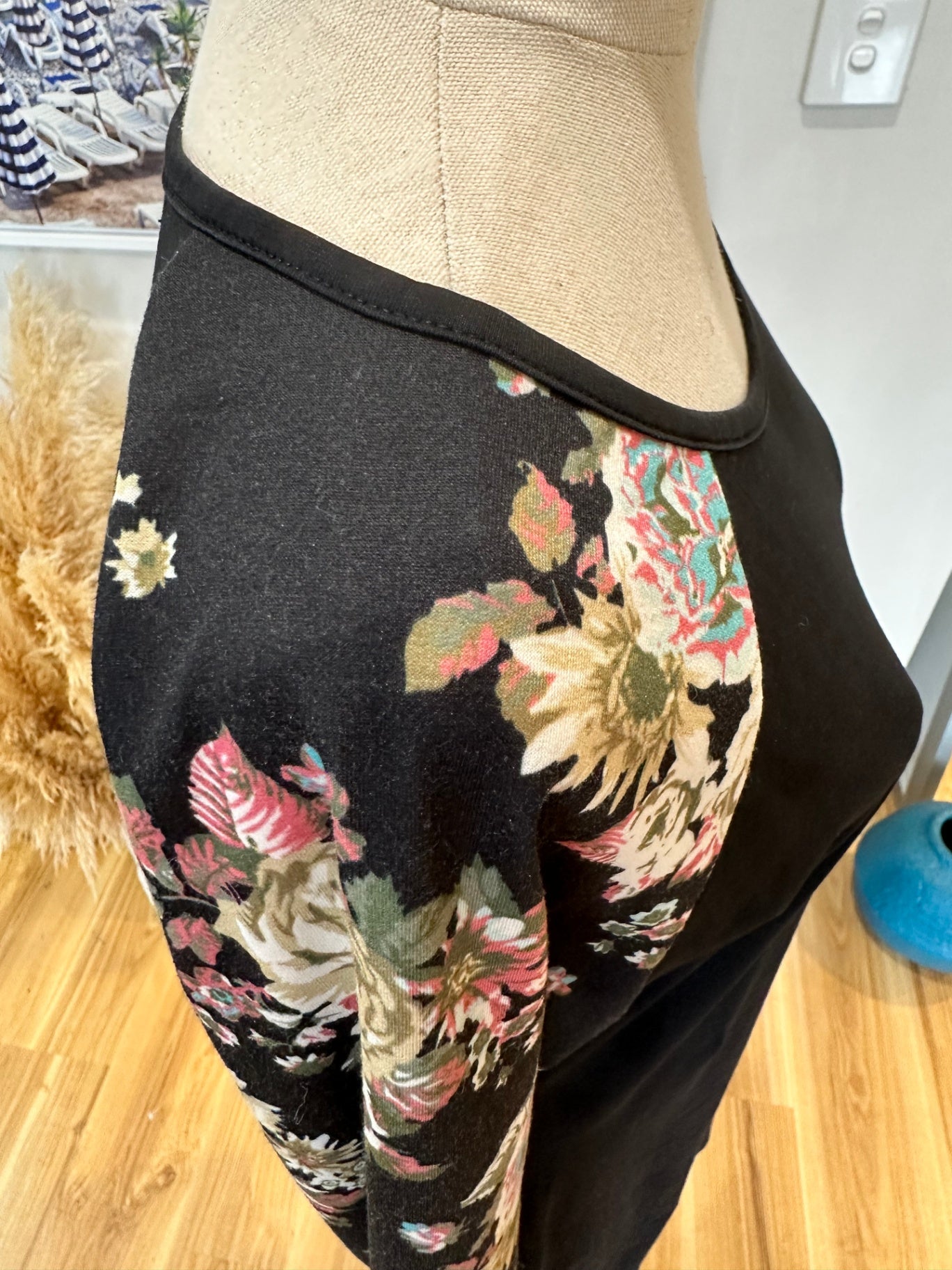 [SALE] Addison Dress 8 Black with floral sleeves