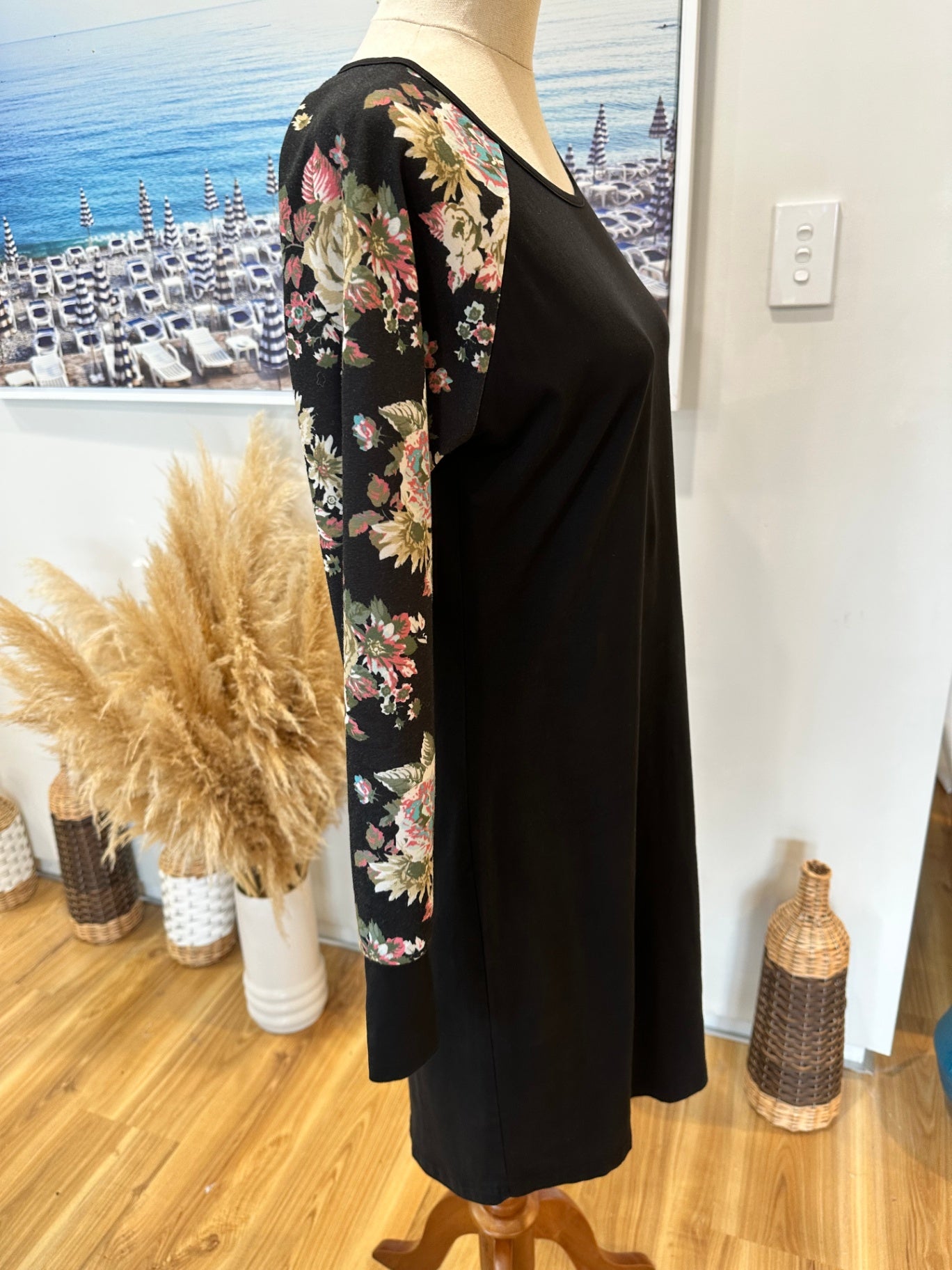 [SALE] Addison Dress 8 Black with floral sleeves