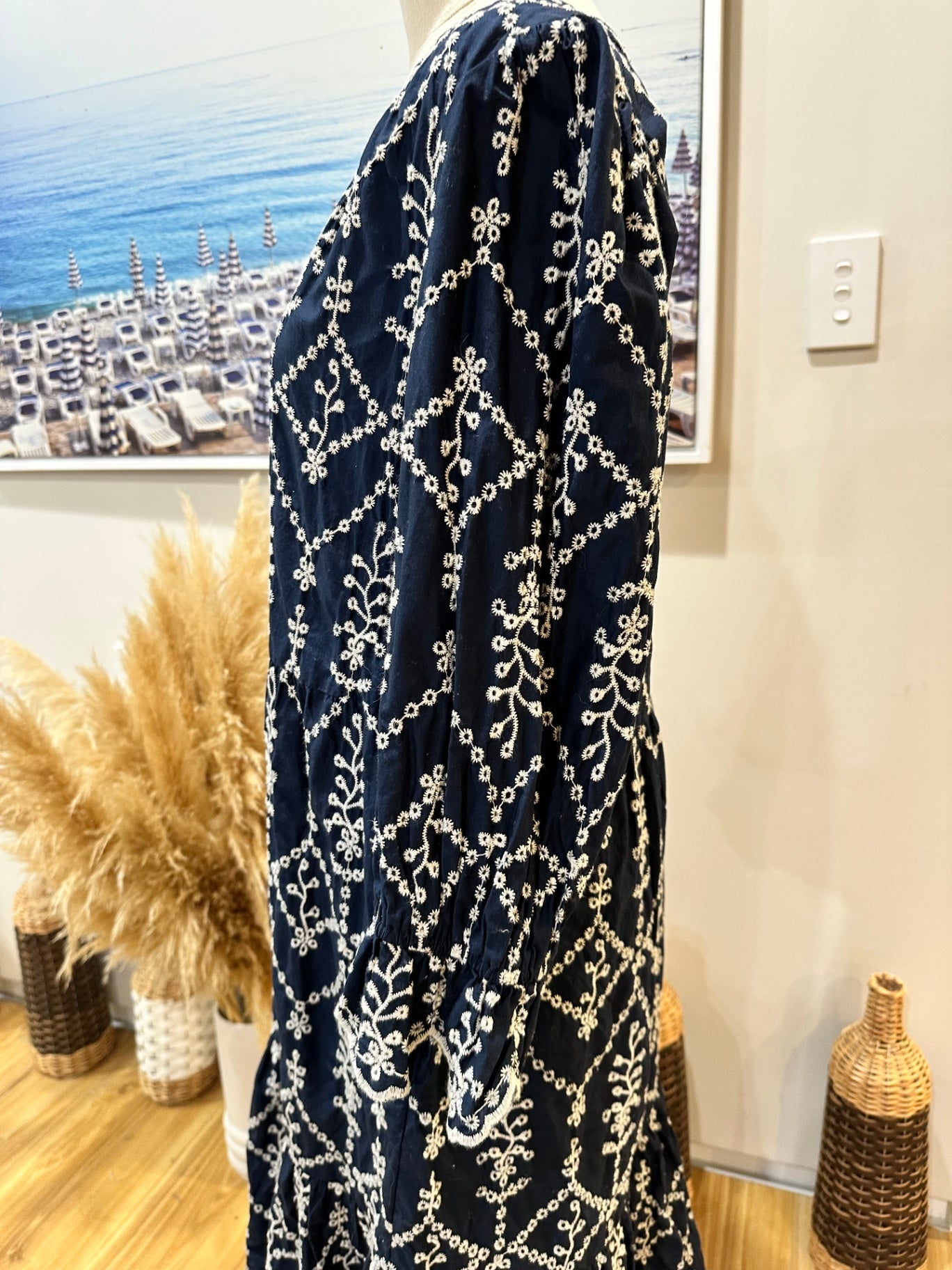 [SALE] Blue Illusion Maxi Dress Medium Navy blue and white