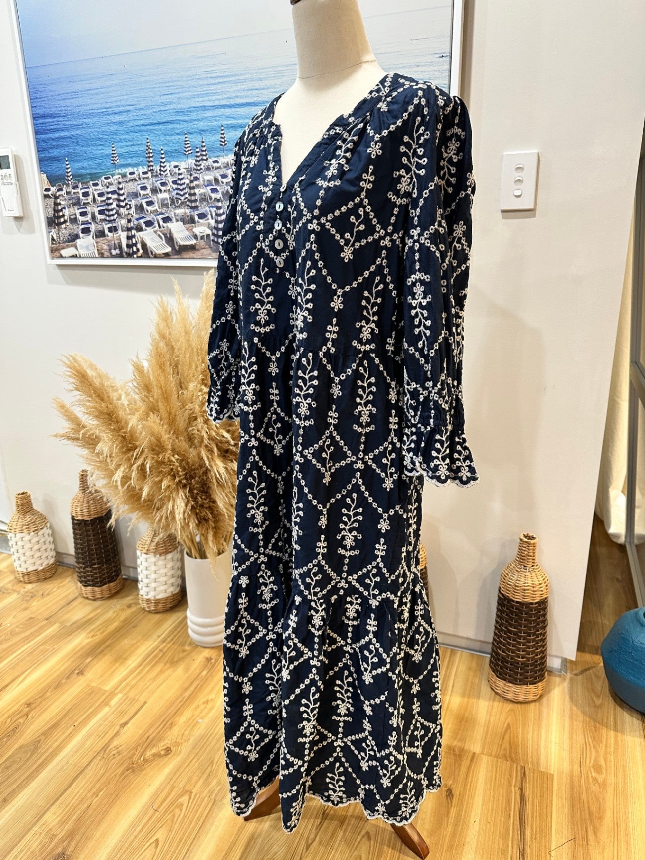 [SALE] Blue Illusion Maxi Dress Medium Navy blue and white