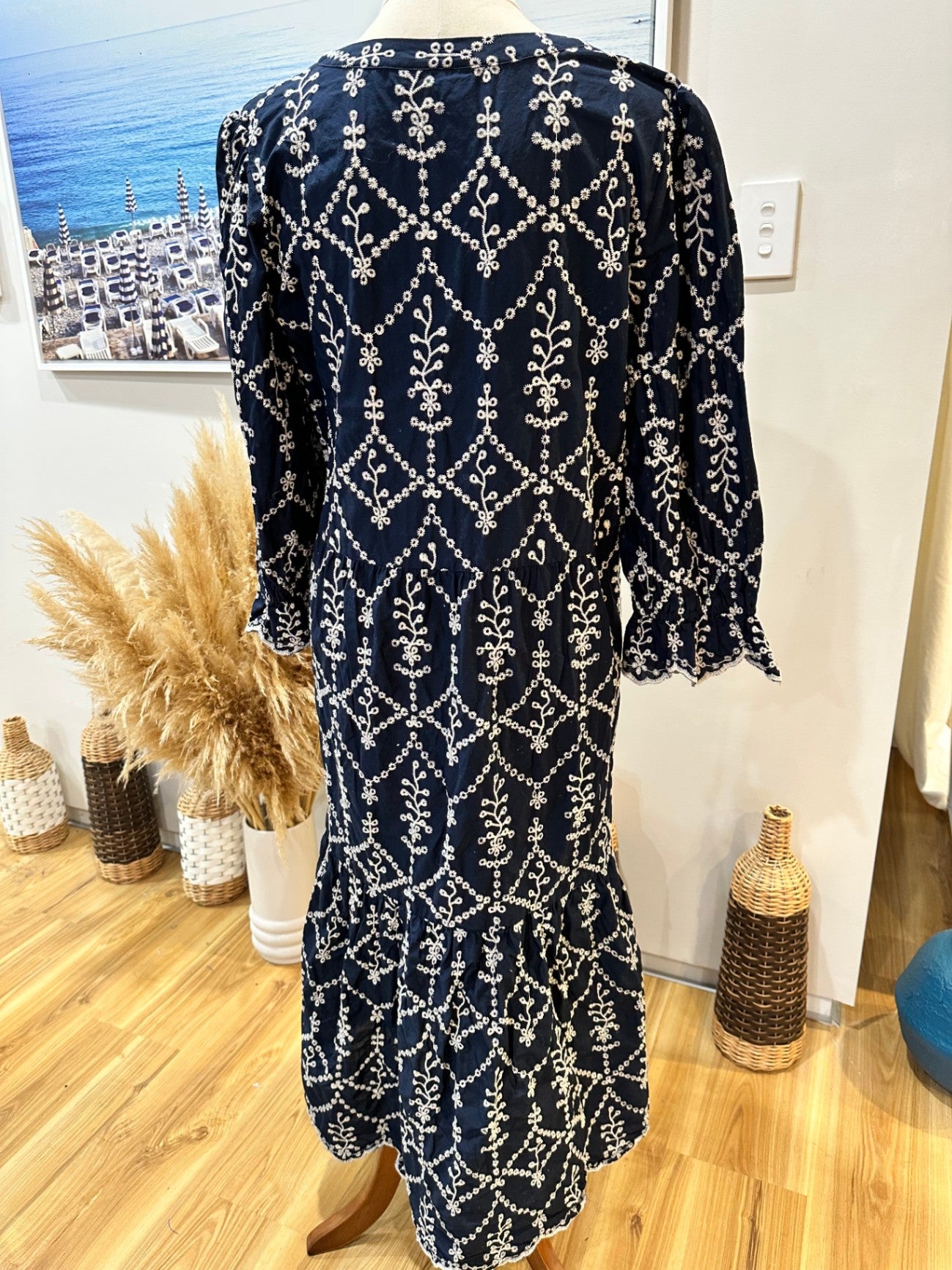 [SALE] Blue Illusion Maxi Dress Medium Navy blue and white