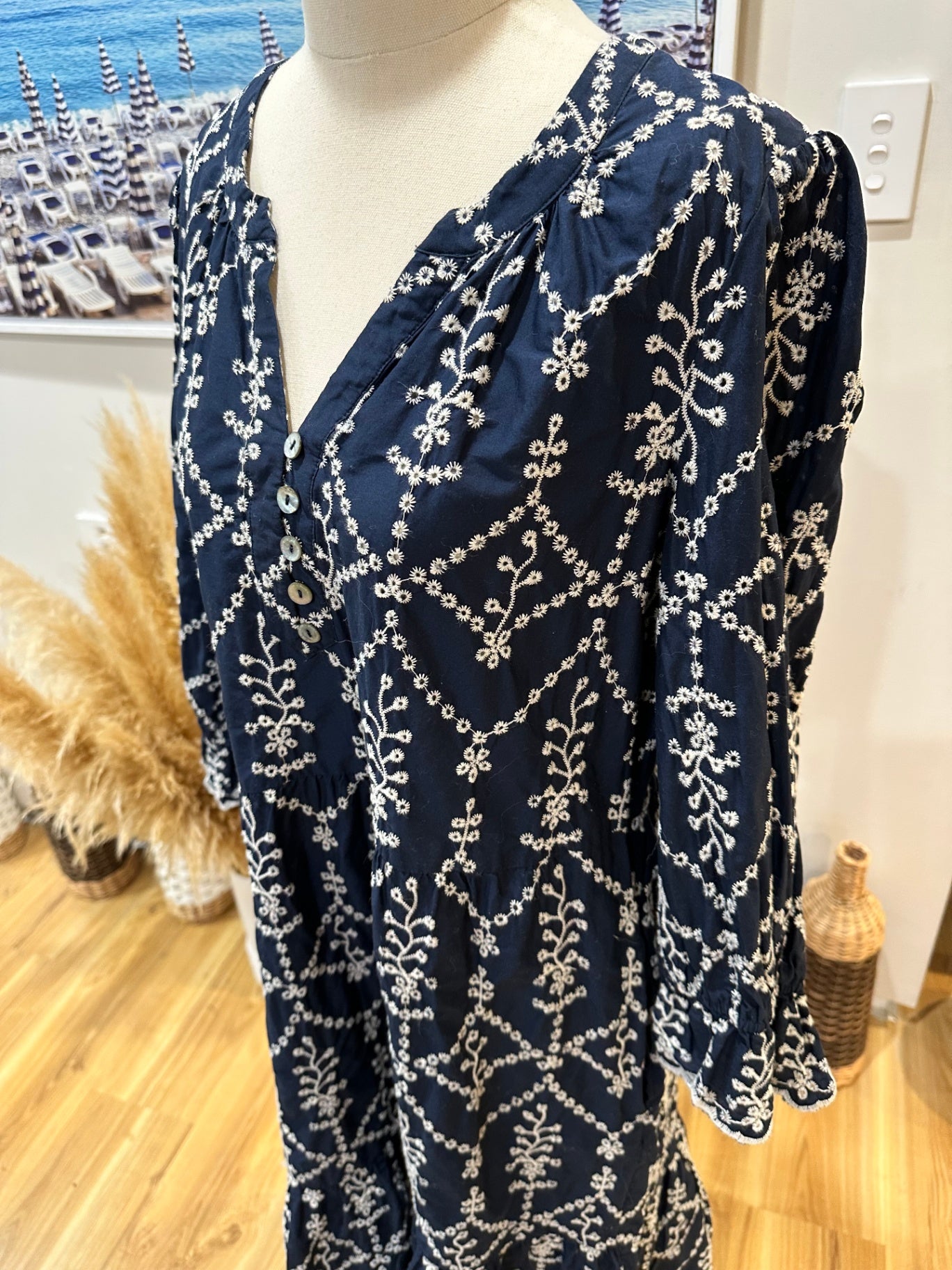 [SALE] Blue Illusion Maxi Dress Medium Navy blue and white