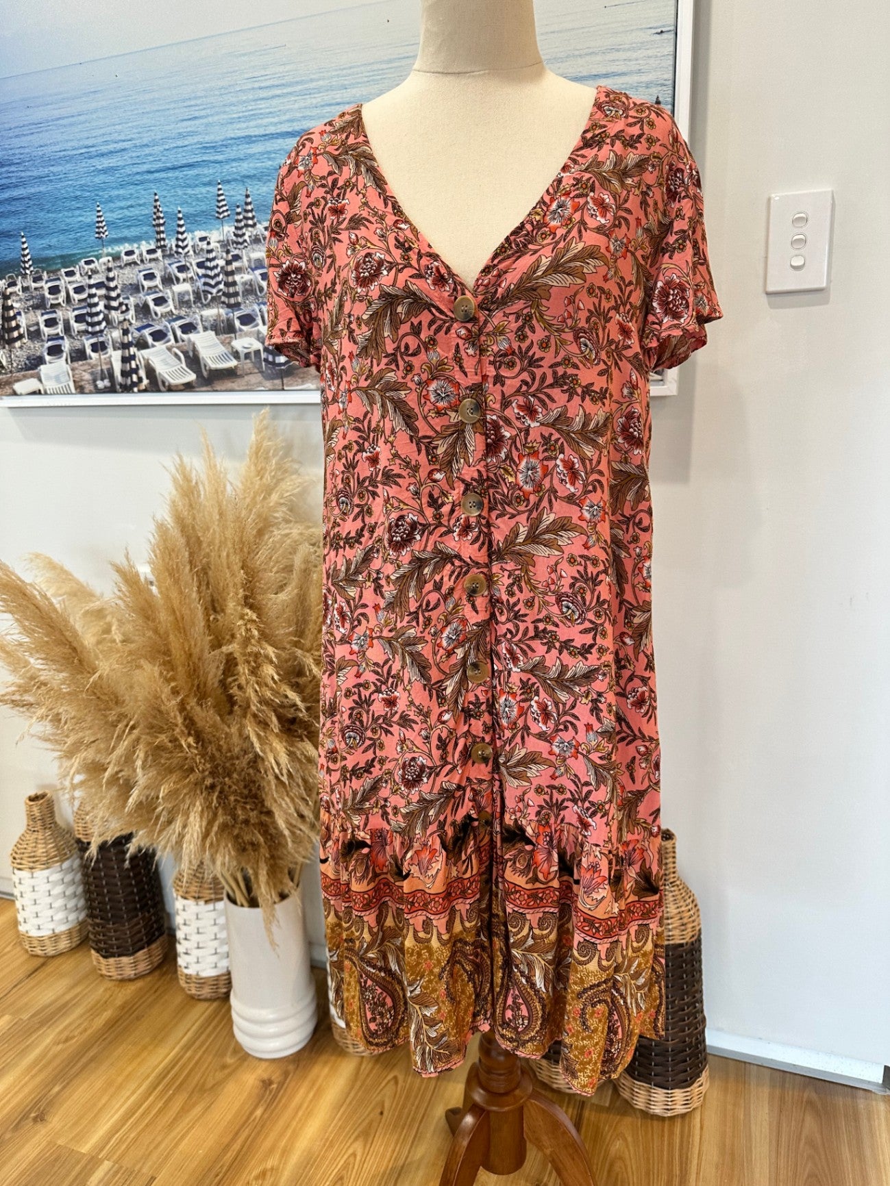 Grace & Co Dress 12 Pink with multicolor floral pattern