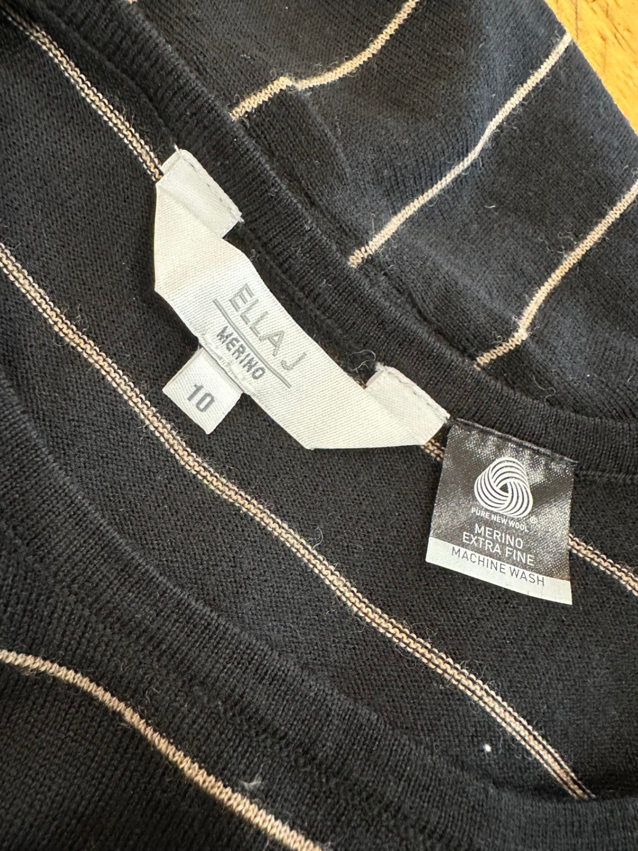 [SALE] Ella J Merino Dress 10 Black with white stripes