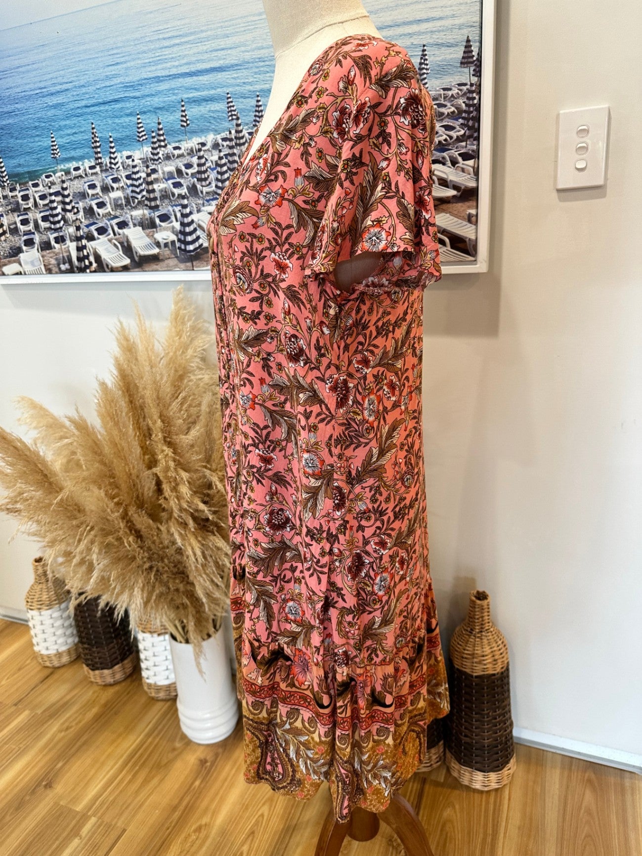 Grace & Co Dress 12 Pink with multicolor floral pattern