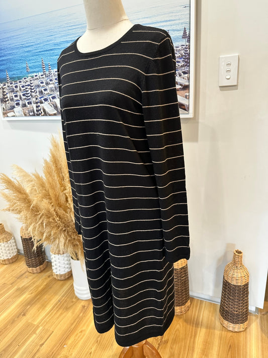 [SALE] Ella J Merino Dress 10 Black with white stripes
