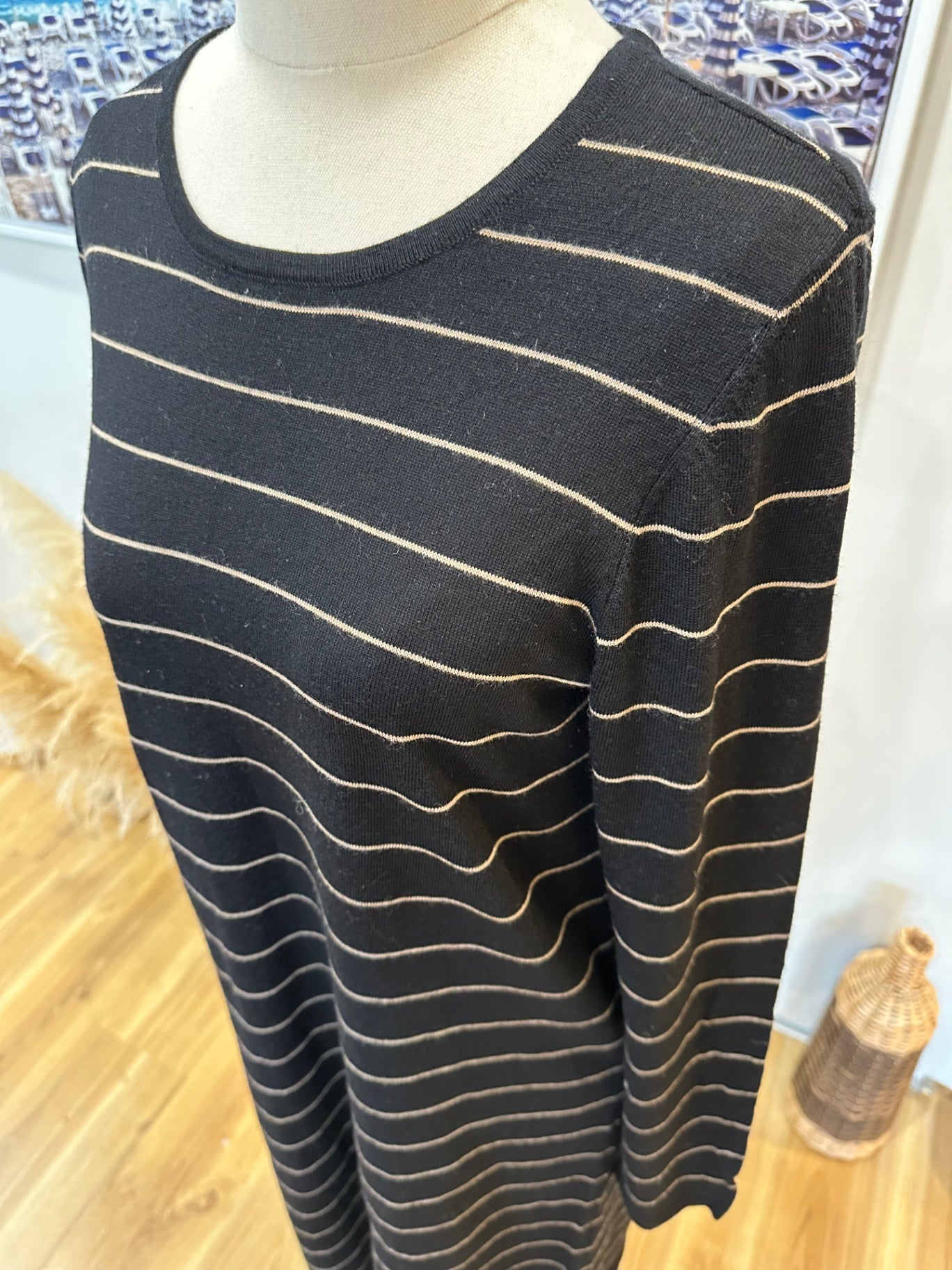 [SALE] Ella J Merino Dress 10 Black with white stripes