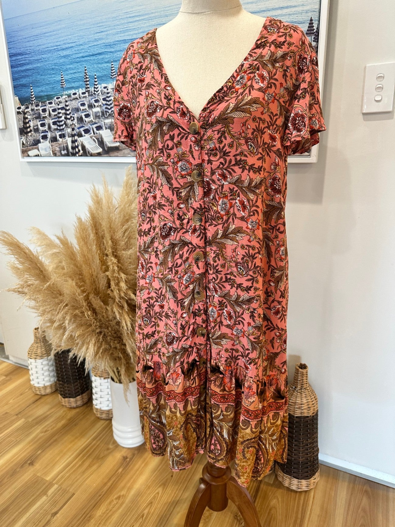 Grace & Co Dress 12 Pink with multicolor floral pattern