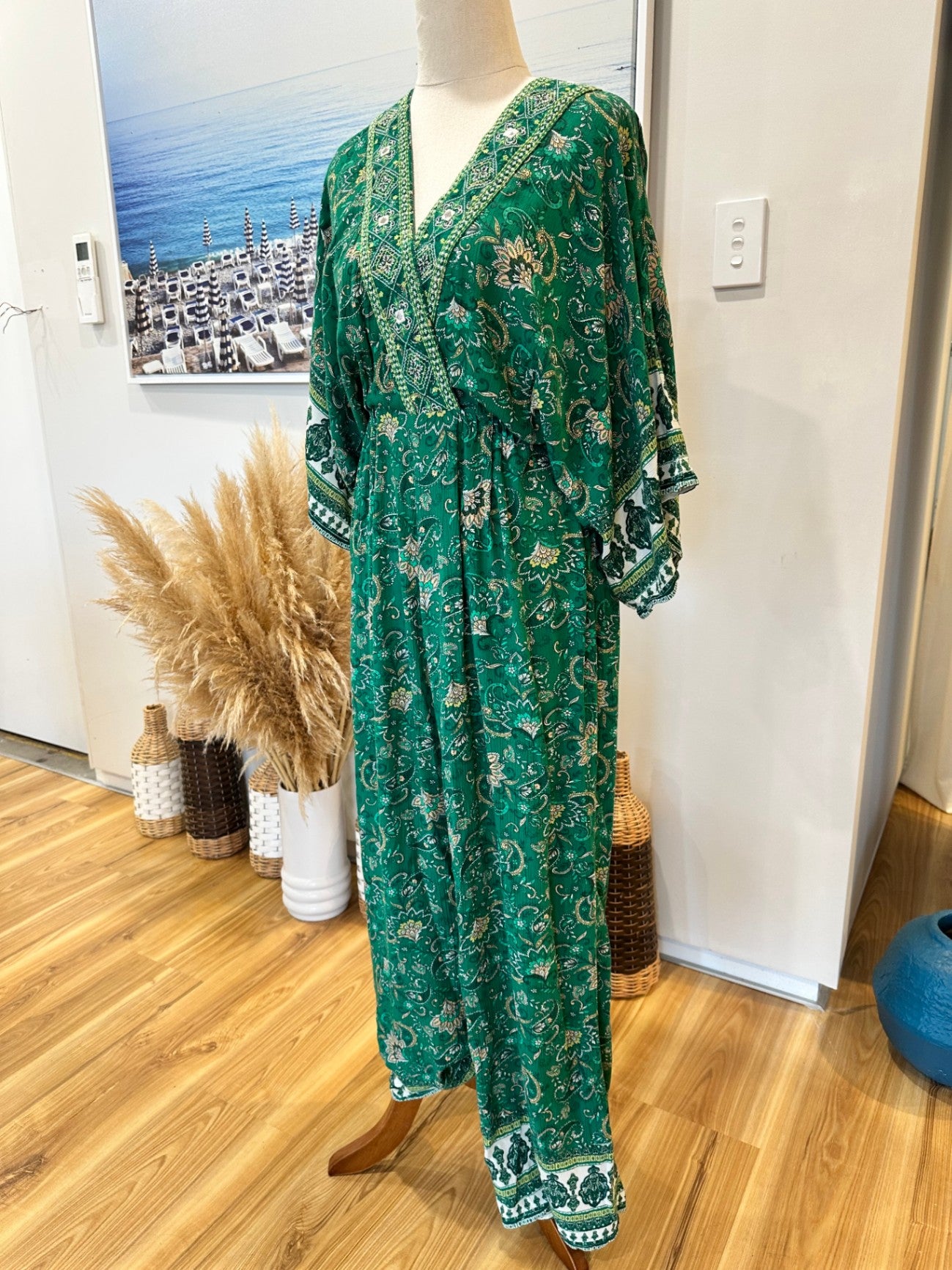 Zara Jumpsuit Small Green with floral print