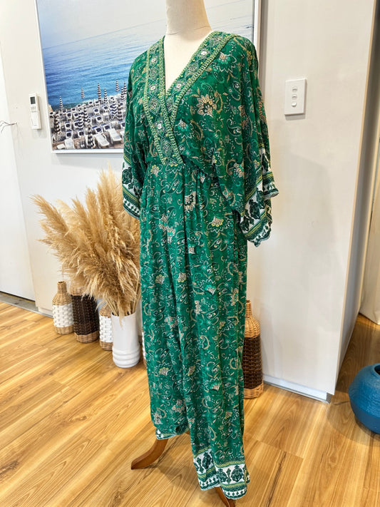 Zara Jumpsuit Small Green with floral print