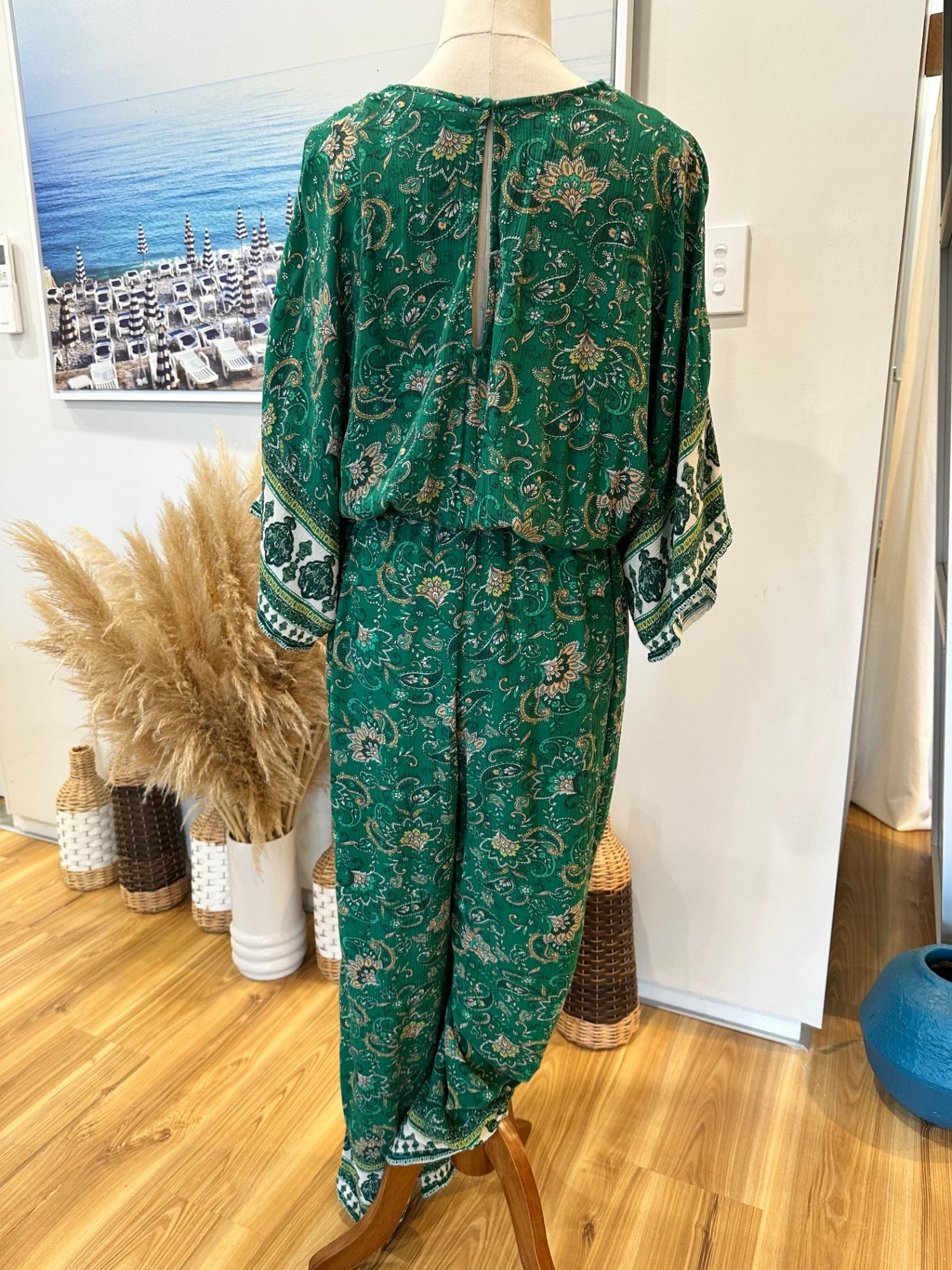 Zara Jumpsuit Small Green with floral print
