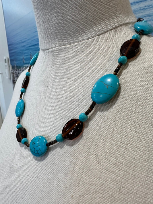 Vintage Necklace - Turquoise and Amber tones
