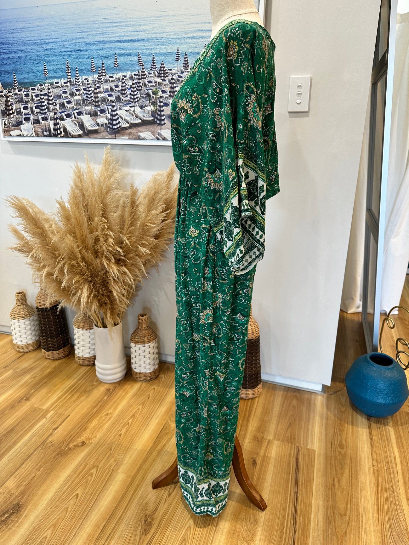 Zara Jumpsuit Small Green with floral print