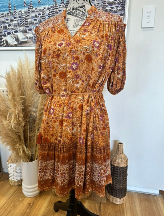 Boho Dress - Small - Burnt orange & purple