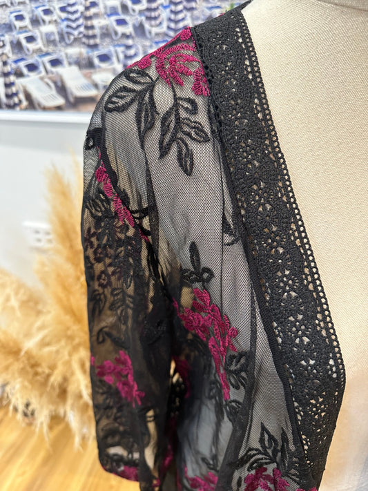 [SALE] Kimono / Kaftan - Black & Pink lace - One Size