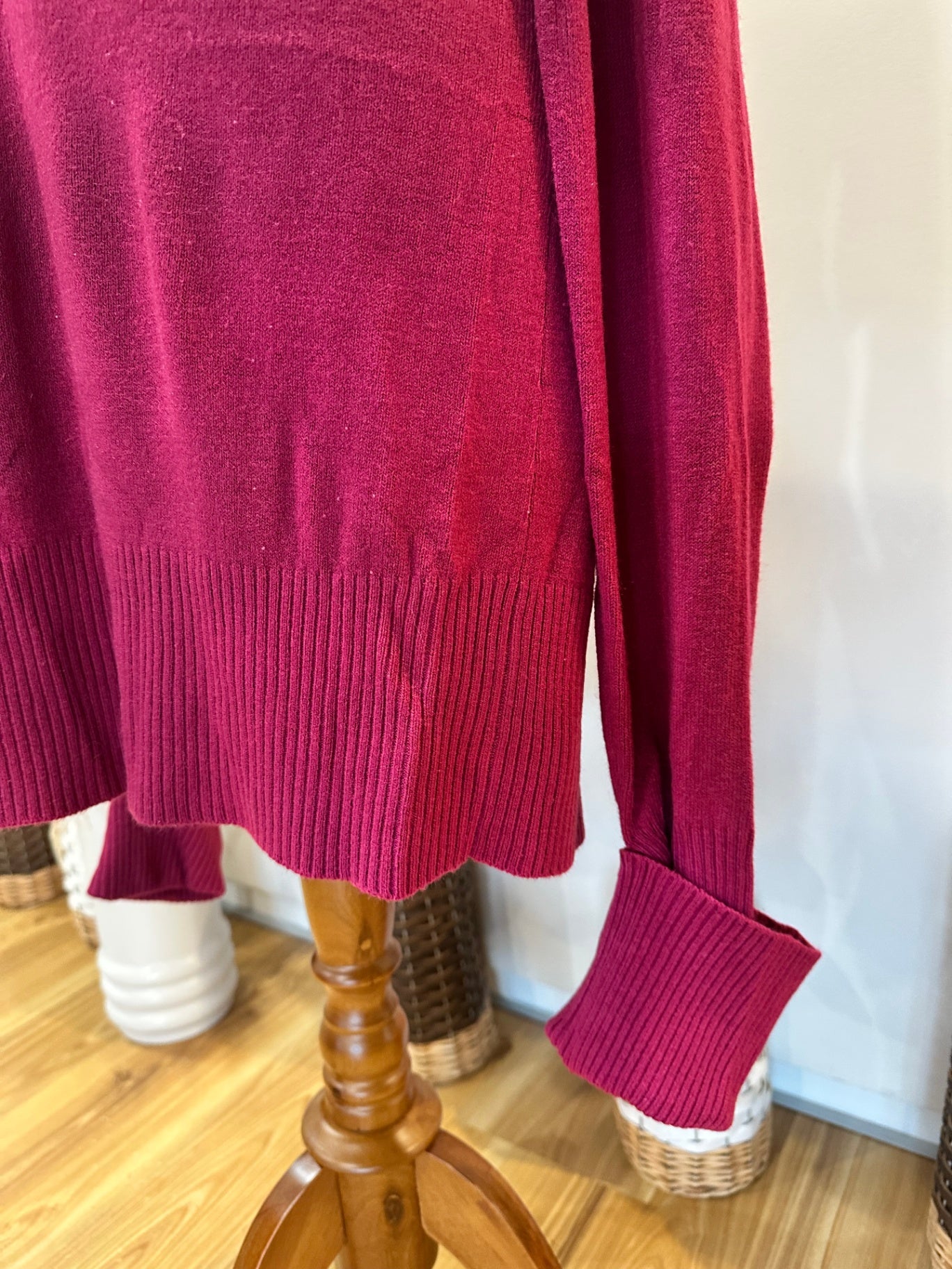 [SALE] Vintage Y2K - V-Neck Jumper Large Burgundy