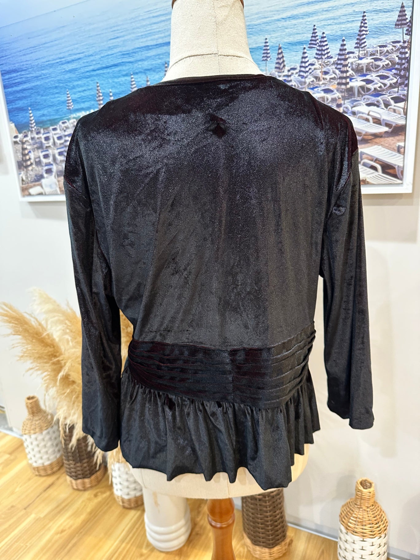 [SALE] Vintage - Peplum Velvet Top - Medium - Red / Black