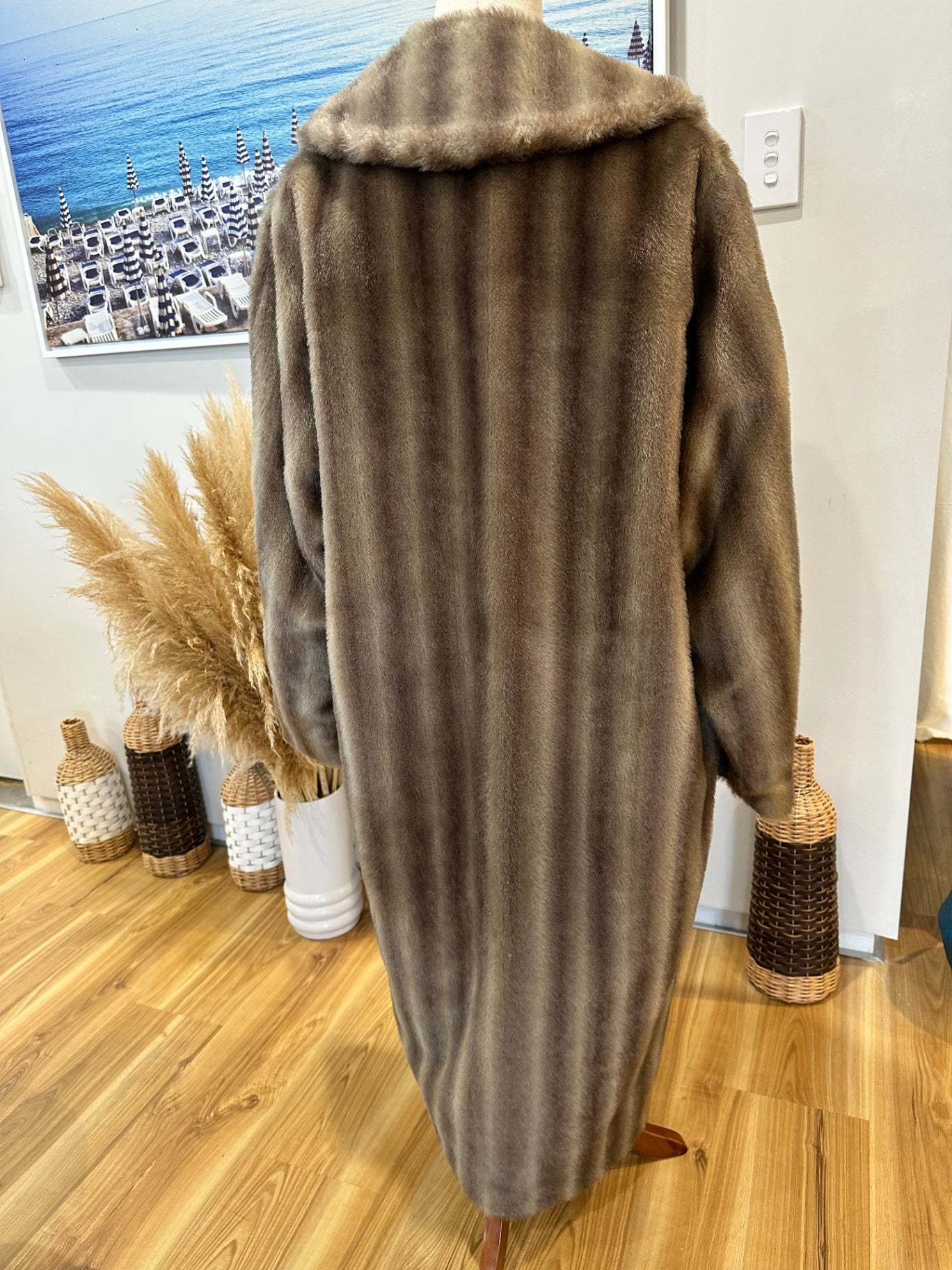 Vintage Faux Fur Coat w matching hat - Large
