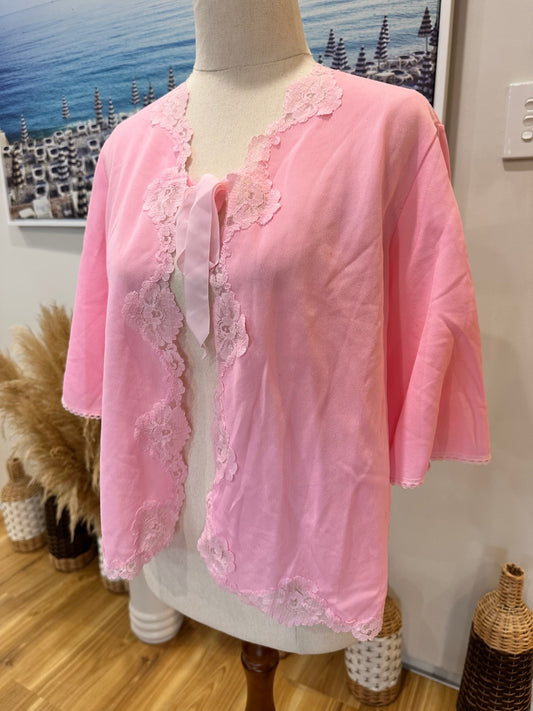 [SALE] Vintage Shrug - Pink w Lace & Ribbon